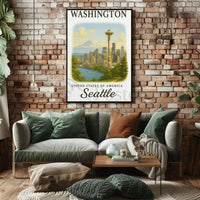 Seattle Skyline Space Needle Vintage Travel Poster