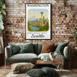Seattle Skyline Space Needle Vintage Travel Poster