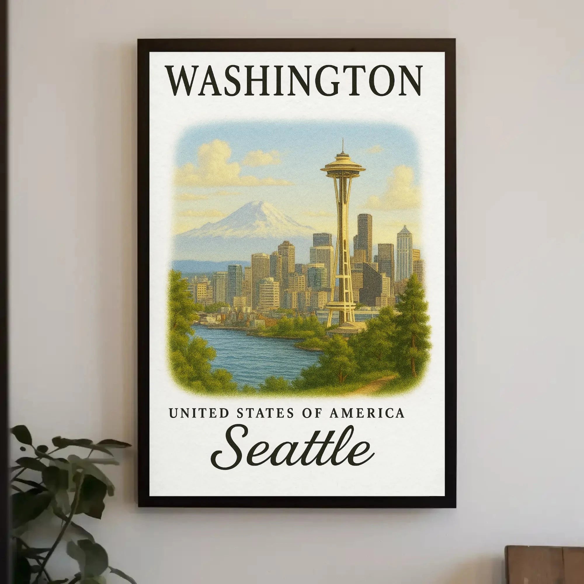 Seattle Skyline Space Needle Vintage Travel Poster
