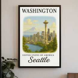 Seattle Skyline Space Needle Vintage Travel Poster