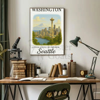 Seattle Skyline Space Needle Vintage Travel Poster