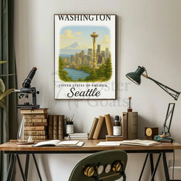 Seattle Skyline Space Needle Vintage Travel Poster
