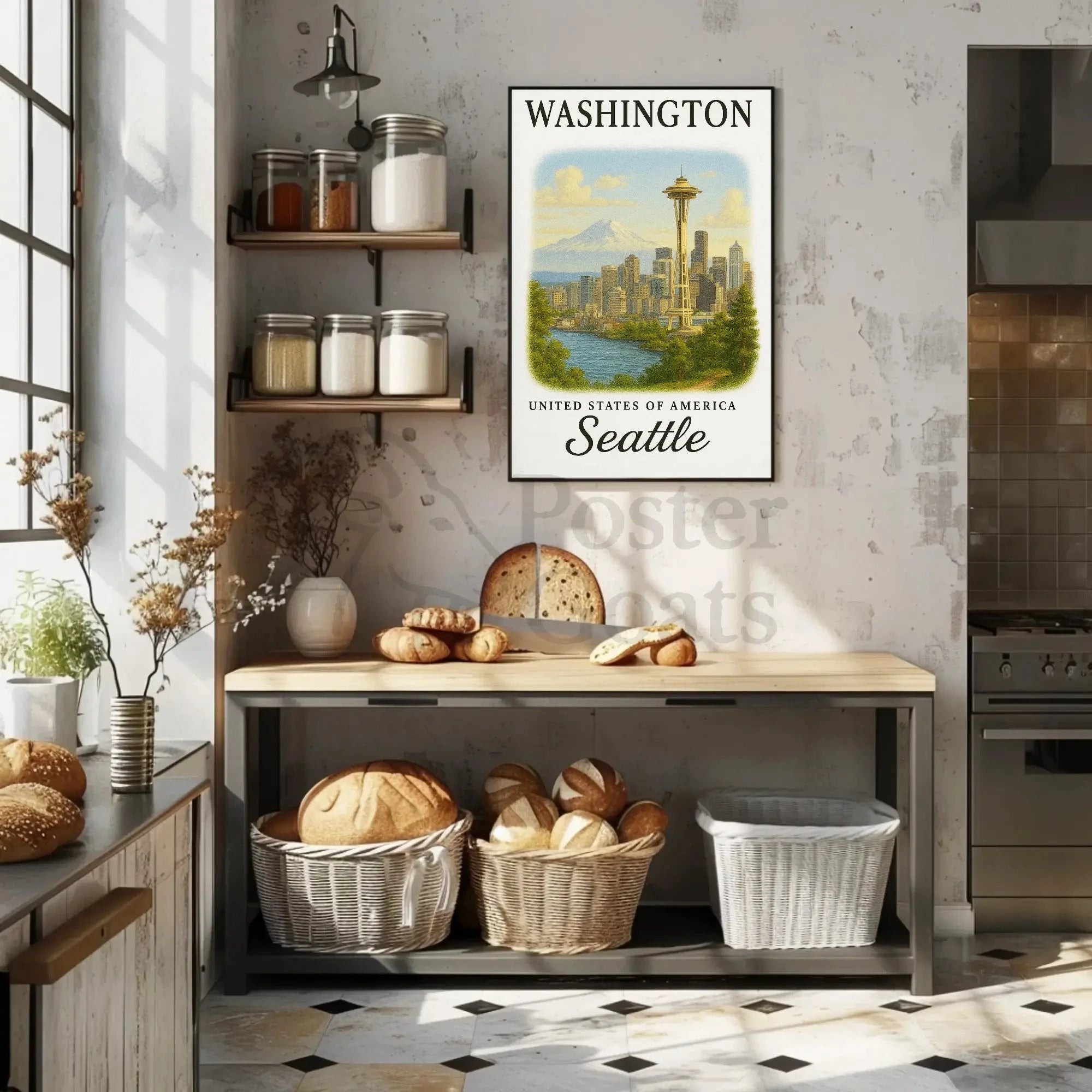 Seattle Skyline Space Needle Vintage Travel Poster