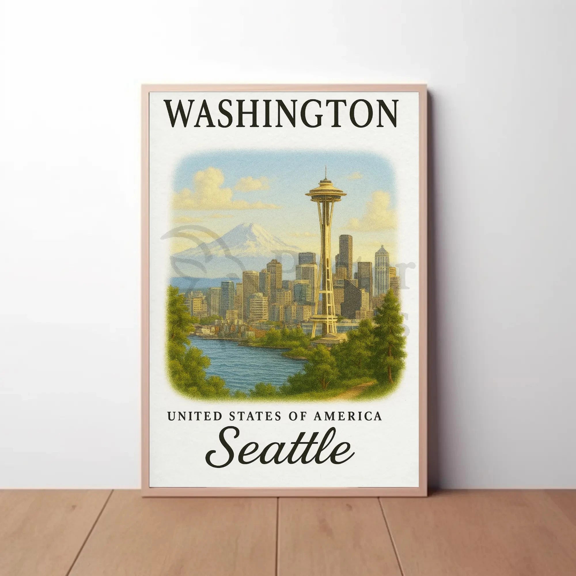 Seattle Skyline Space Needle Vintage Travel Poster