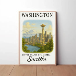 Seattle Skyline Space Needle Vintage Travel Poster