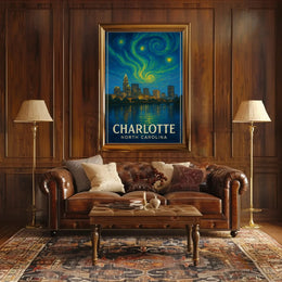Charlotte Nighttime Skyline Artistry: Abstract, Artistic, or Pop Culture Poster