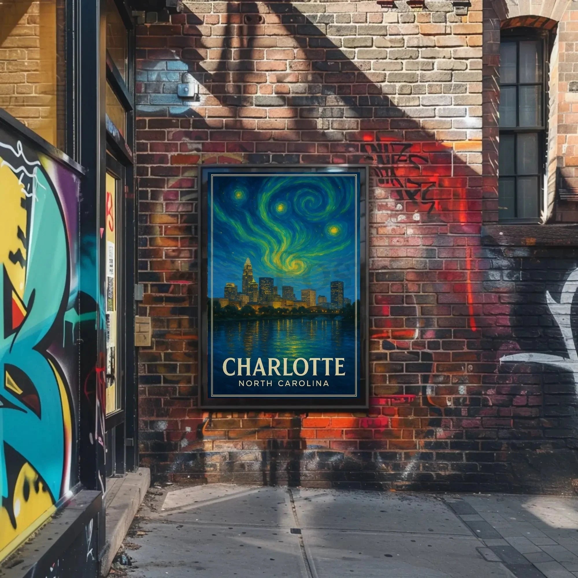 Charlotte Nighttime Skyline Artistry: Abstract, Artistic, or Pop Culture Poster