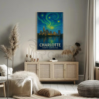 Charlotte Nighttime Skyline Artistry: Abstract, Artistic, or Pop Culture Poster