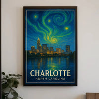 Charlotte Nighttime Skyline Artistry: Abstract, Artistic, or Pop Culture Poster