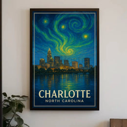 Charlotte Nighttime Skyline Artistry: Abstract, Artistic, or Pop Culture Poster