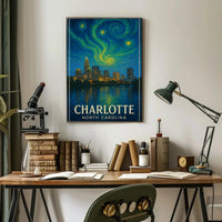 Charlotte Nighttime Skyline Artistry: Abstract, Artistic, or Pop Culture Poster