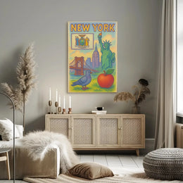 Stylized New York City Icons Poster Abstract Wall Art