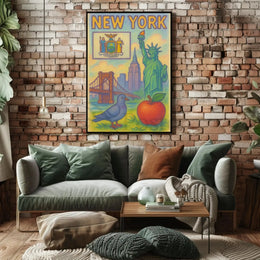 Stylized New York City Icons Poster Abstract Wall Art