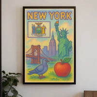 Stylized New York City Icons Poster Abstract Wall Art