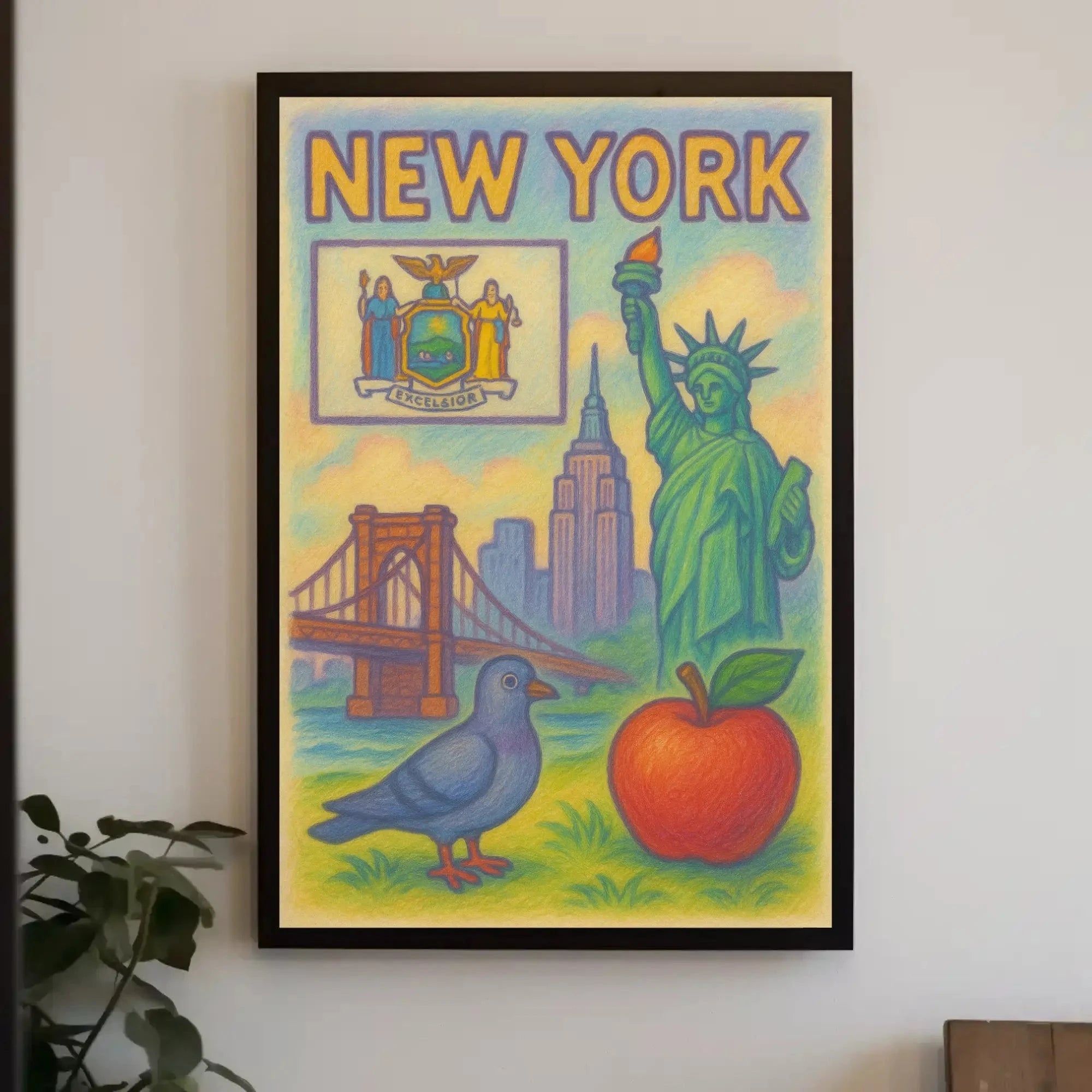 Stylized New York City Icons Poster Abstract Wall Art