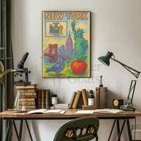 Stylized New York City Icons Poster Abstract Wall Art