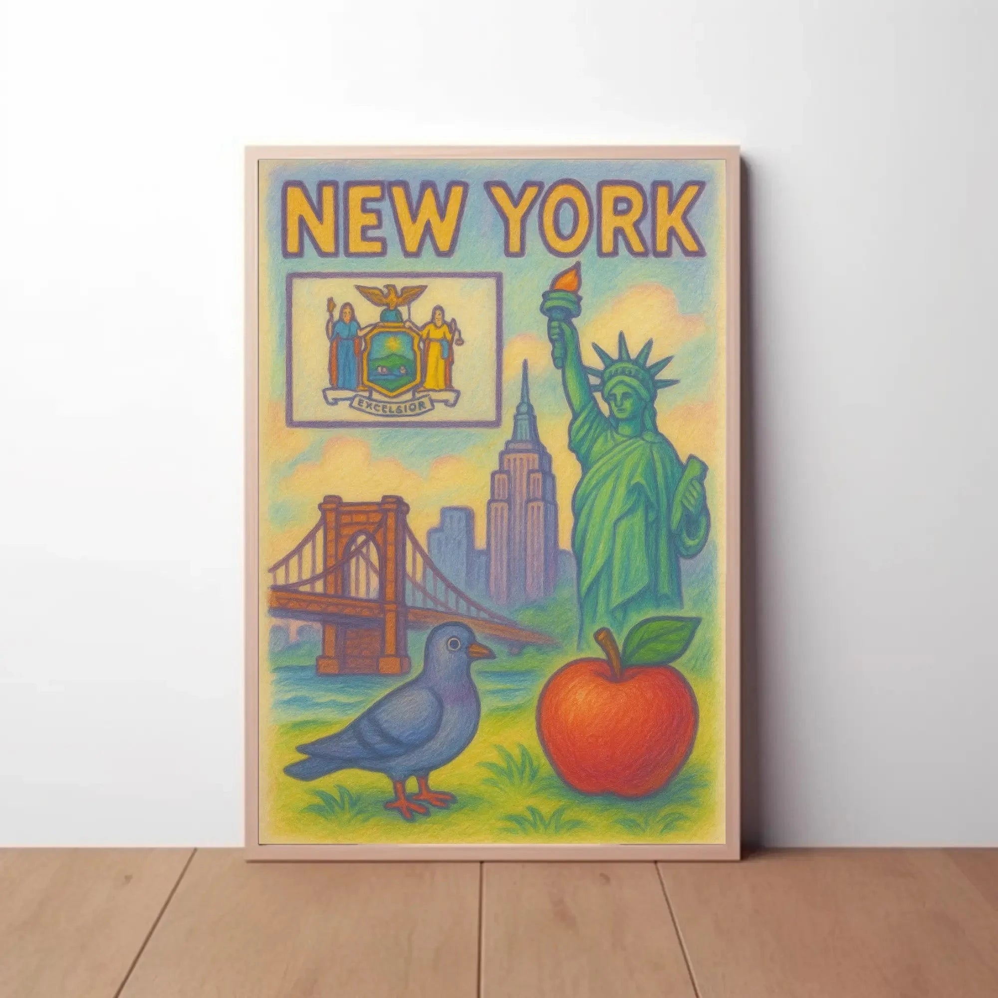 Stylized New York City Icons Poster Abstract Wall Art