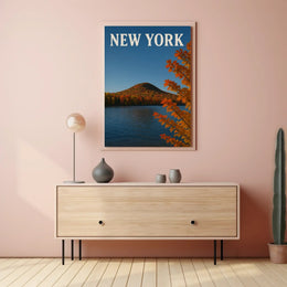 New York Autumn Lake Landscape Poster Modern Wall Art
