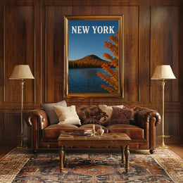 New York Autumn Lake Landscape Poster Modern Wall Art