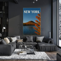 New York Autumn Lake Landscape Poster Modern Wall Art