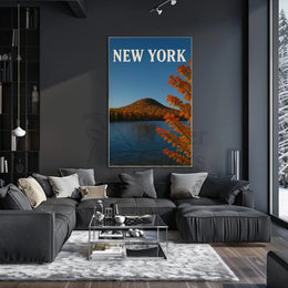 New York Autumn Lake Landscape Poster Modern Wall Art