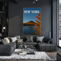 New York Autumn Lake Landscape Poster Modern Wall Art