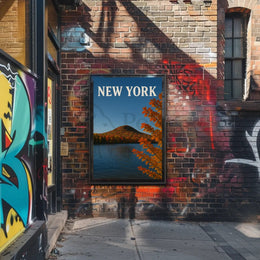 New York Autumn Lake Landscape Poster Modern Wall Art