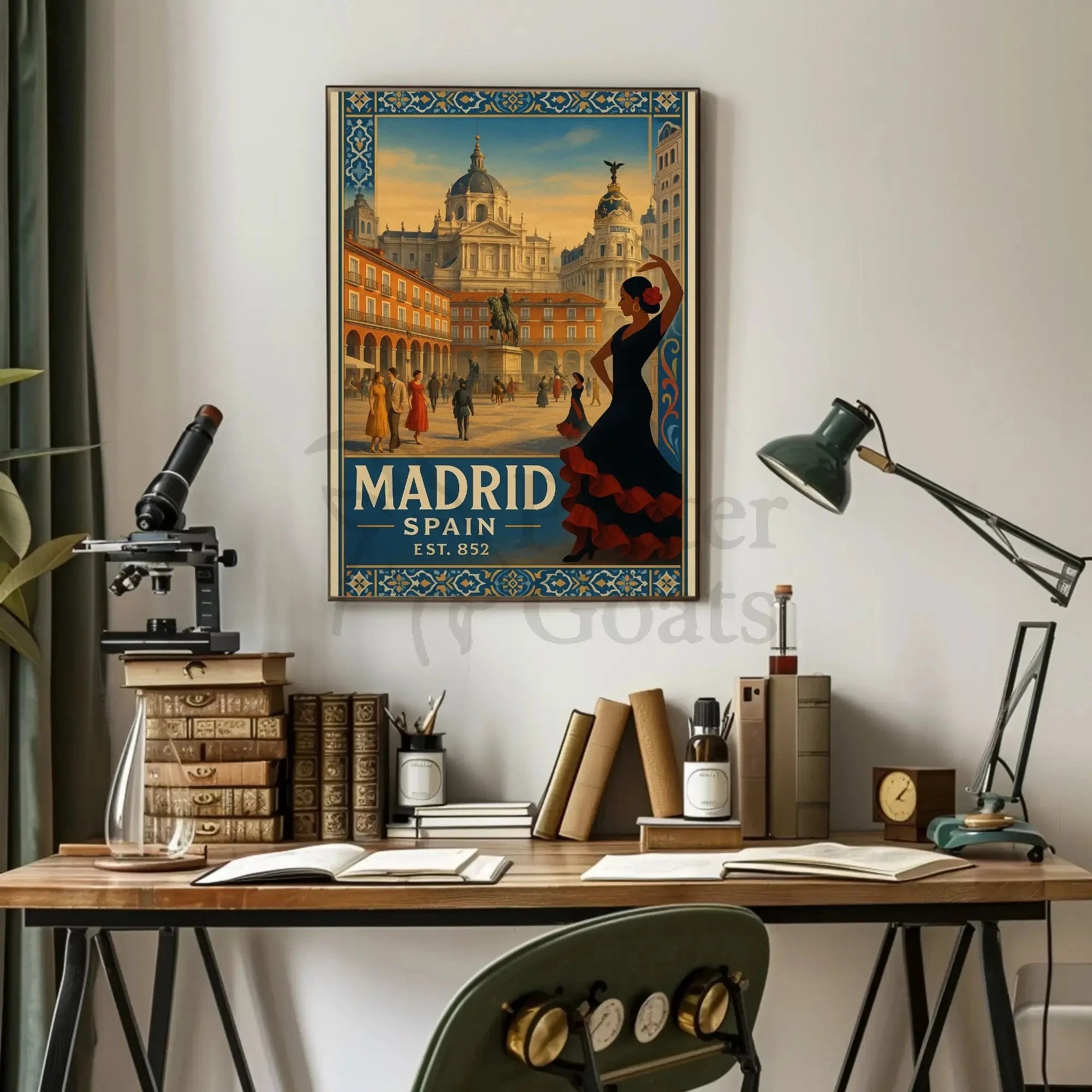 Vintage Madrid Scene with Flamenco Flair Travel Poster