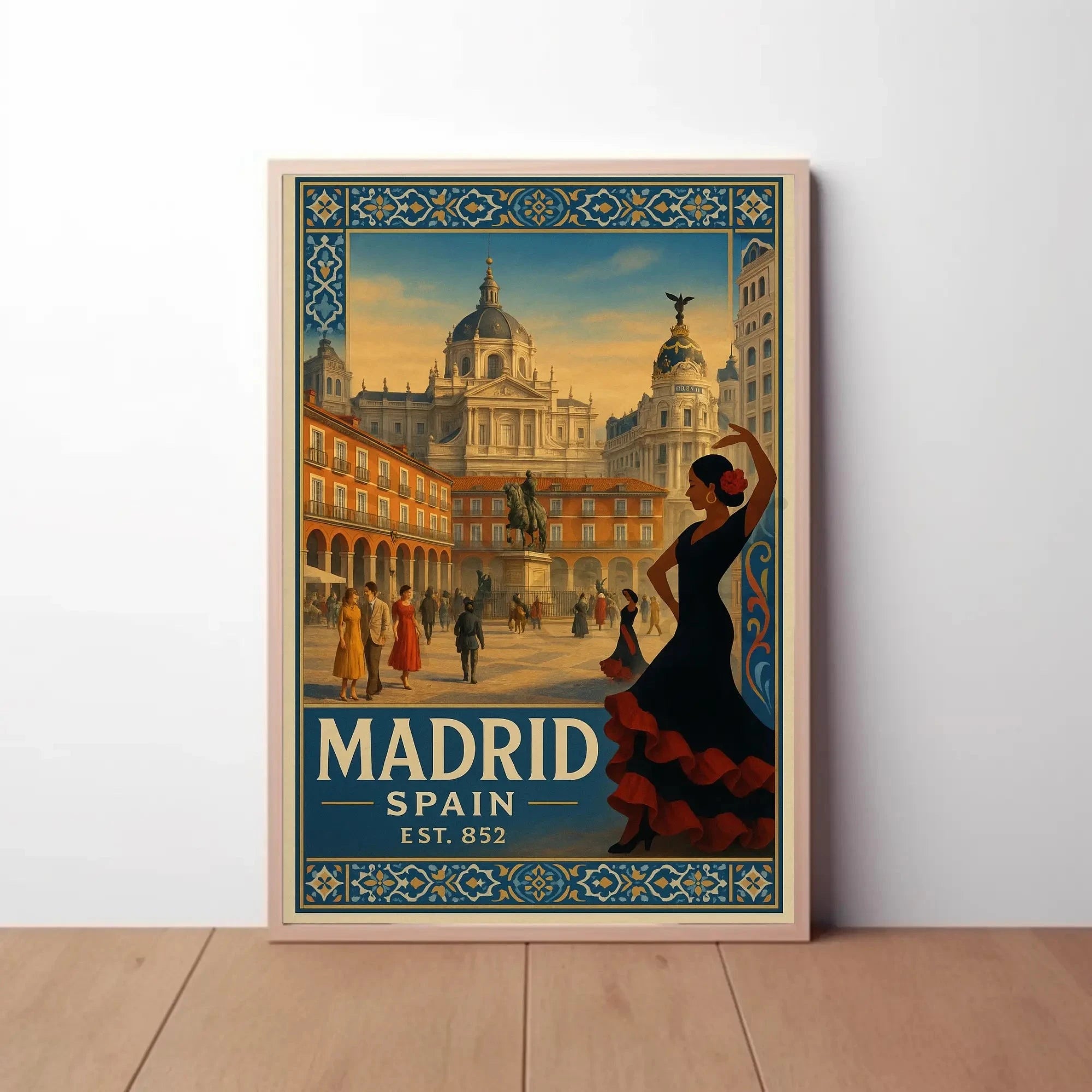 Vintage Madrid Scene with Flamenco Flair Travel Poster