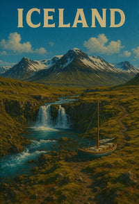Iceland Landscape Adventure Vintage Travel Poster