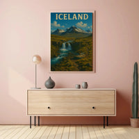 Iceland Landscape Adventure Vintage Travel Poster