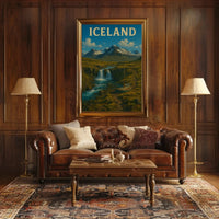 Iceland Landscape Adventure Vintage Travel Poster