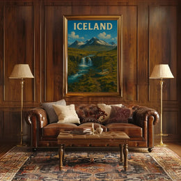 Iceland Landscape Adventure Vintage Travel Poster