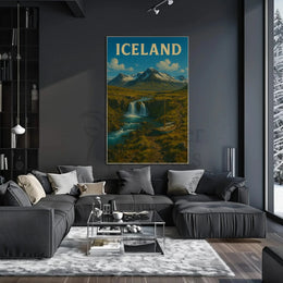 Iceland Landscape Adventure Vintage Travel Poster