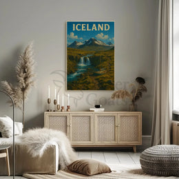 Iceland Landscape Adventure Vintage Travel Poster