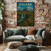 Iceland Landscape Adventure Vintage Travel Poster