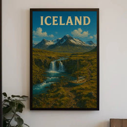Iceland Landscape Adventure Vintage Travel Poster