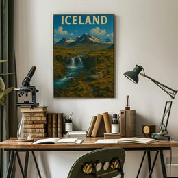 Iceland Landscape Adventure Vintage Travel Poster