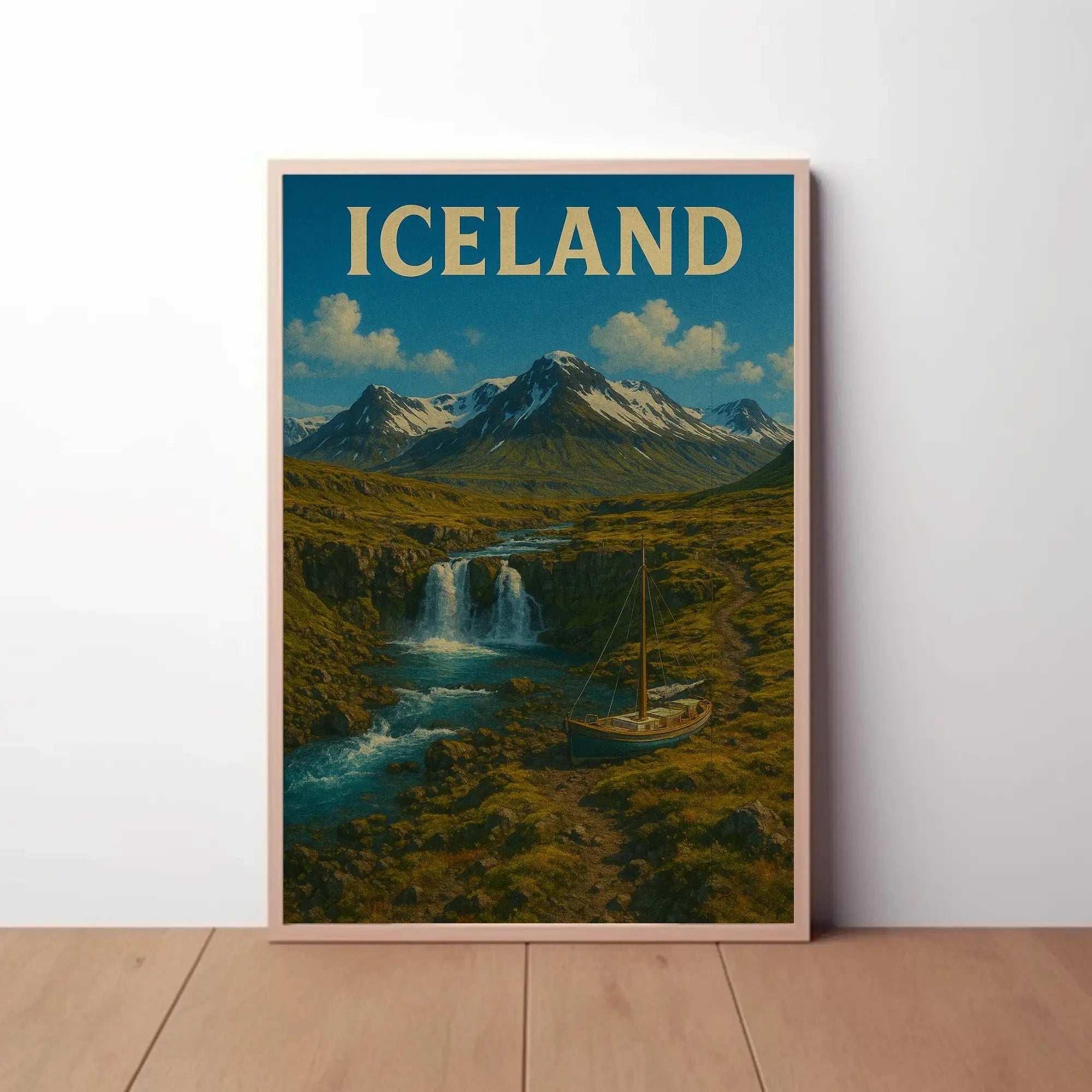Iceland Landscape Adventure Vintage Travel Poster