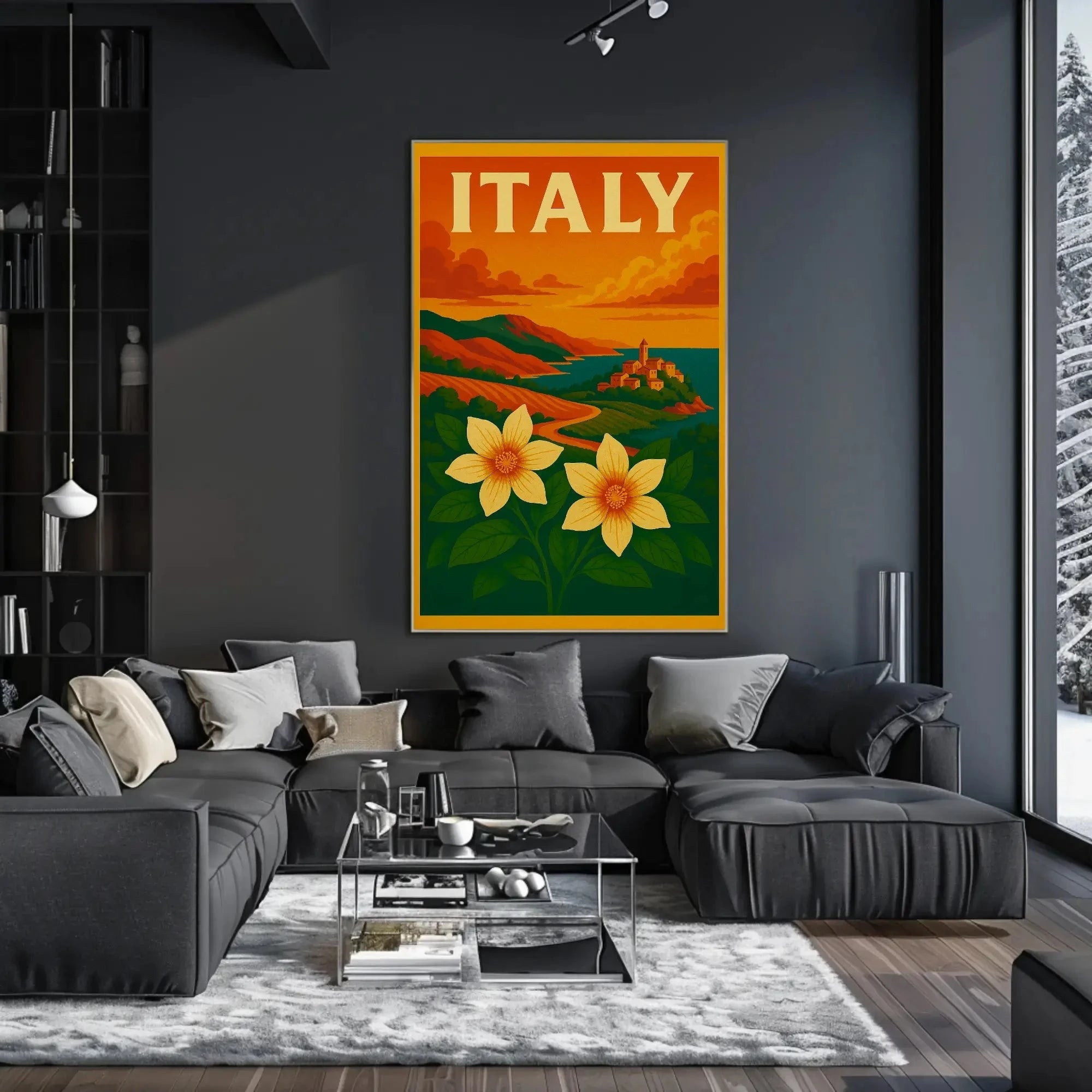 Scenic Italian Riviera Landscape with Nostalgic Travel Poster