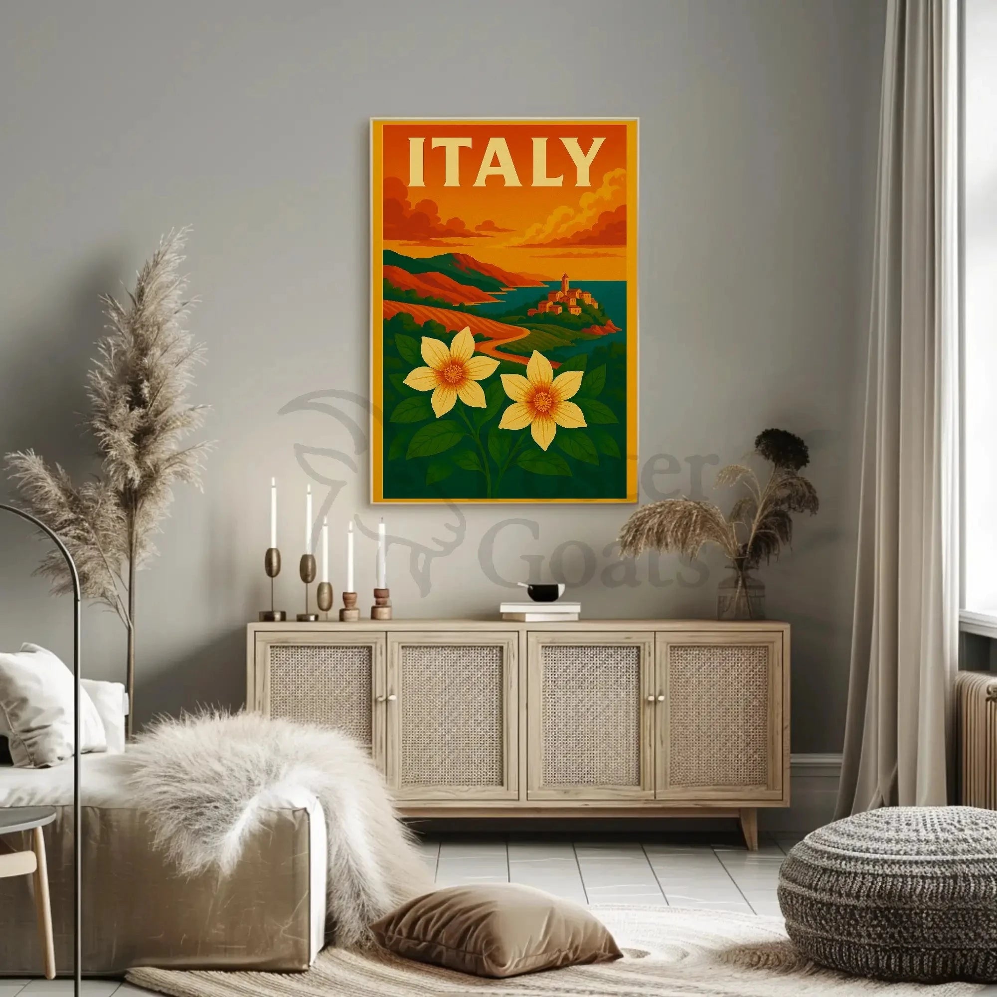 Scenic Italian Riviera Landscape with Nostalgic Travel Poster