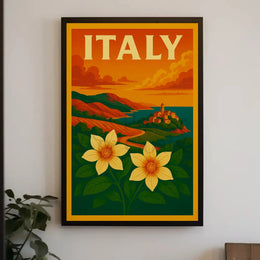 Scenic Italian Riviera Landscape with Nostalgic Travel Poster