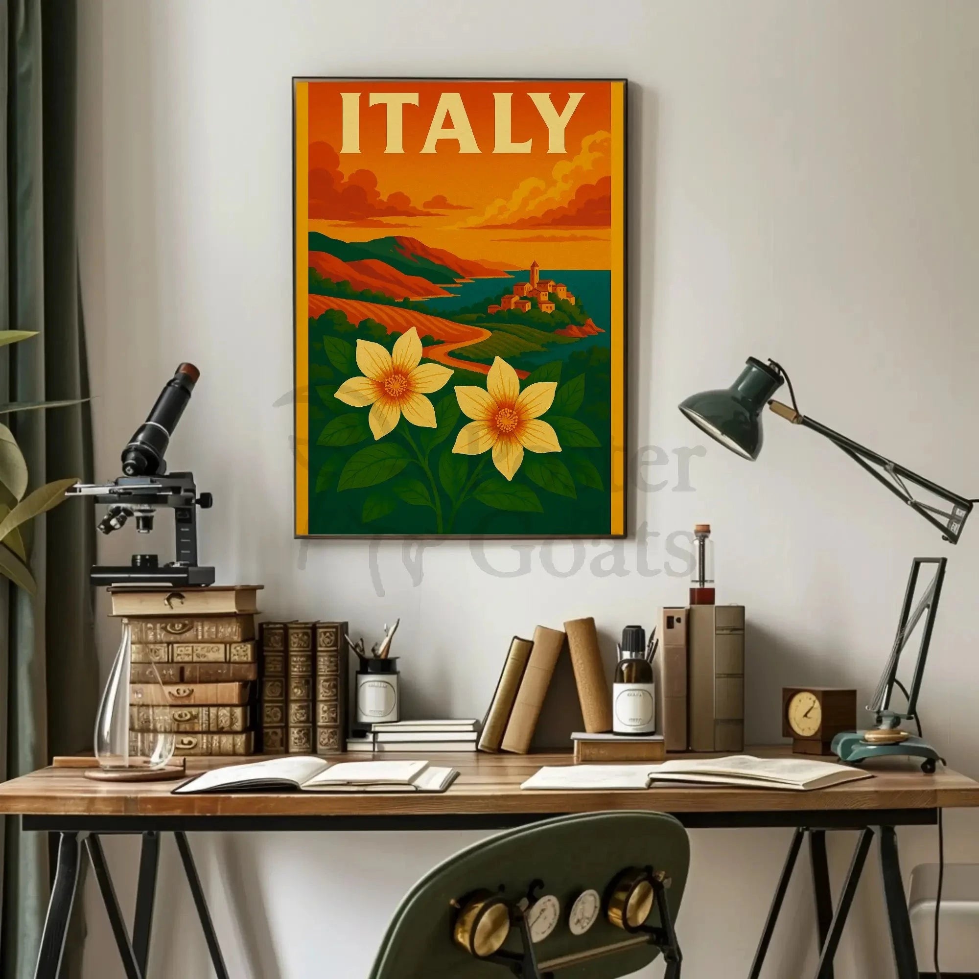 Scenic Italian Riviera Landscape with Nostalgic Travel Poster