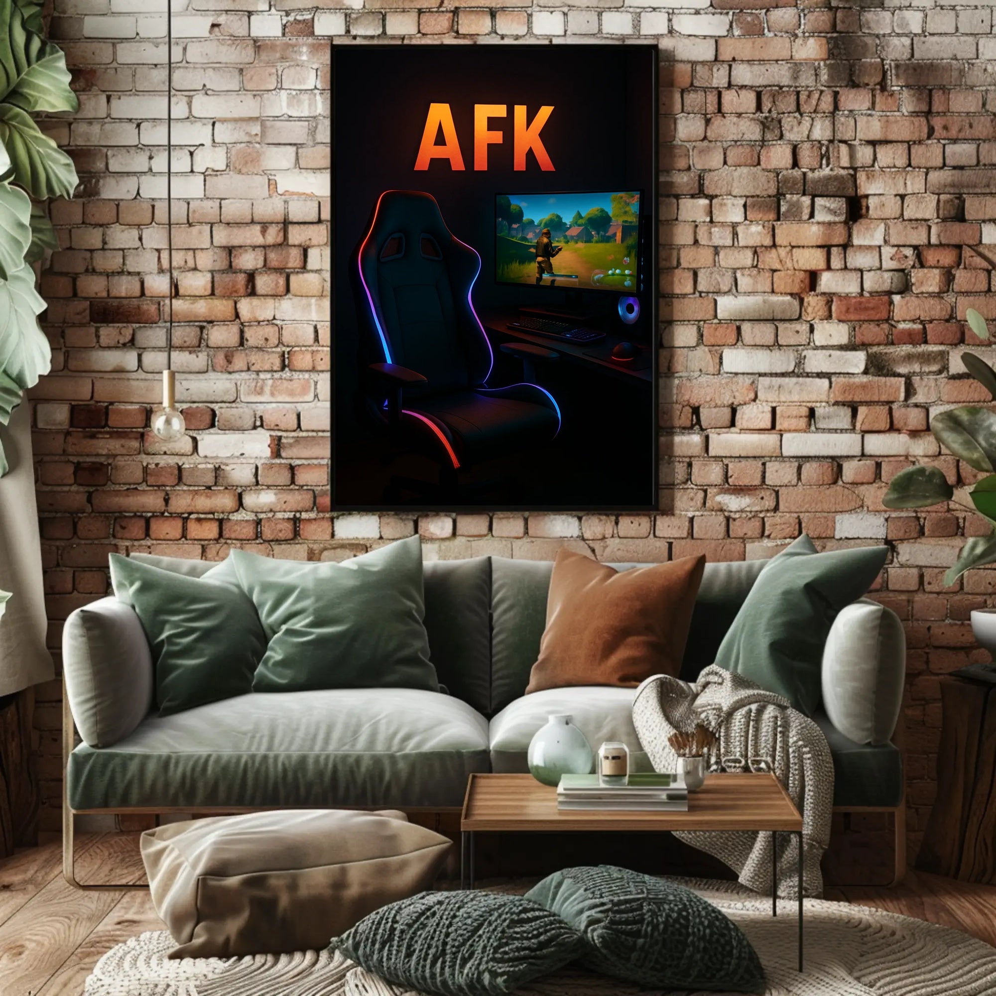 AFK Gaming Setup with LED Lights Pop Culture Poster PosterGoat