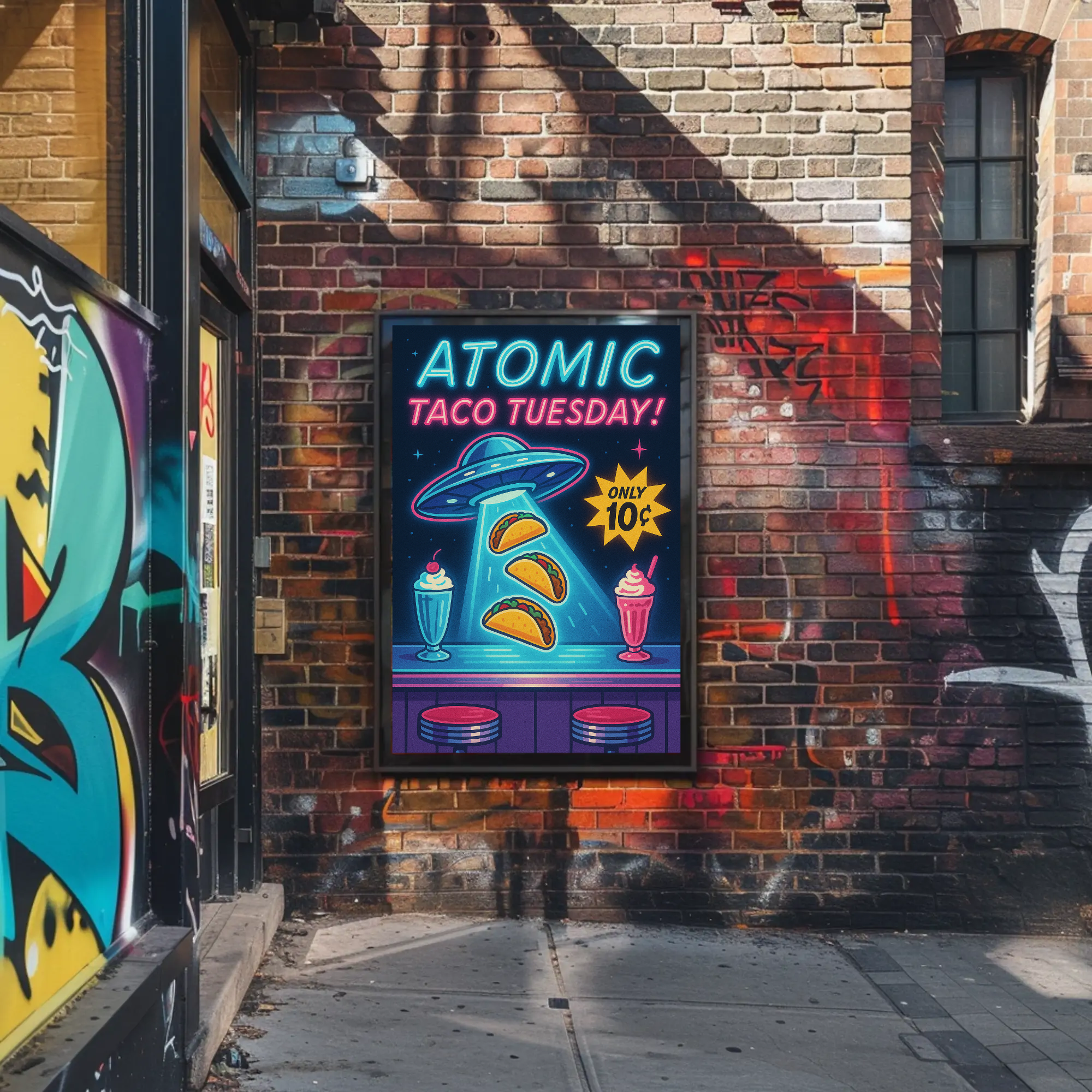 ATOMIC UFO Tacos Retro Pop Culture Poster PosterGoat