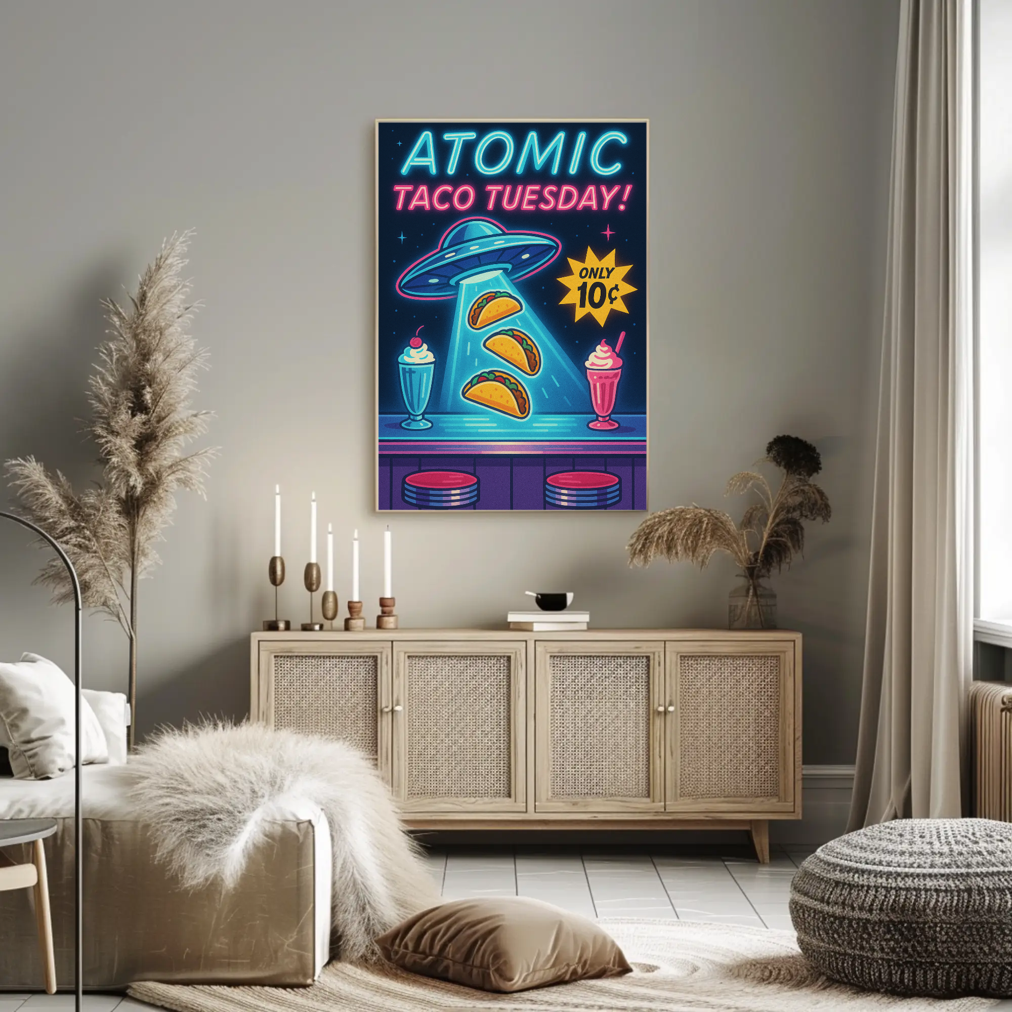 ATOMIC UFO Tacos Retro Pop Culture Poster PosterGoat