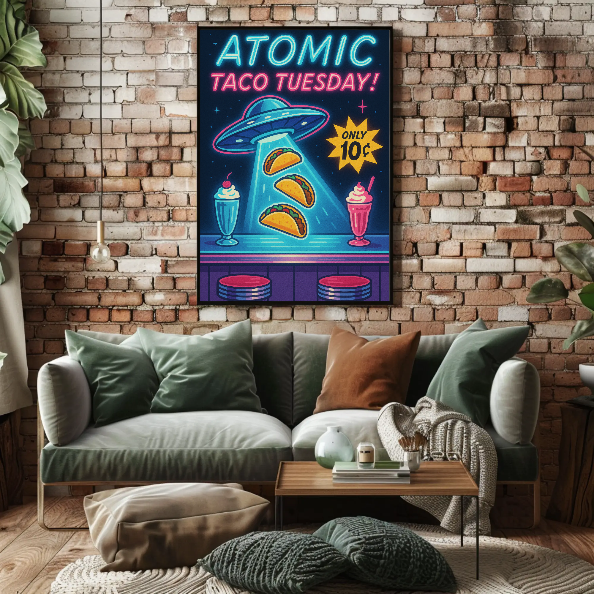 ATOMIC UFO Tacos Retro Pop Culture Poster PosterGoat