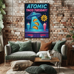 ATOMIC UFO Tacos Retro Pop Culture Poster PosterGoat