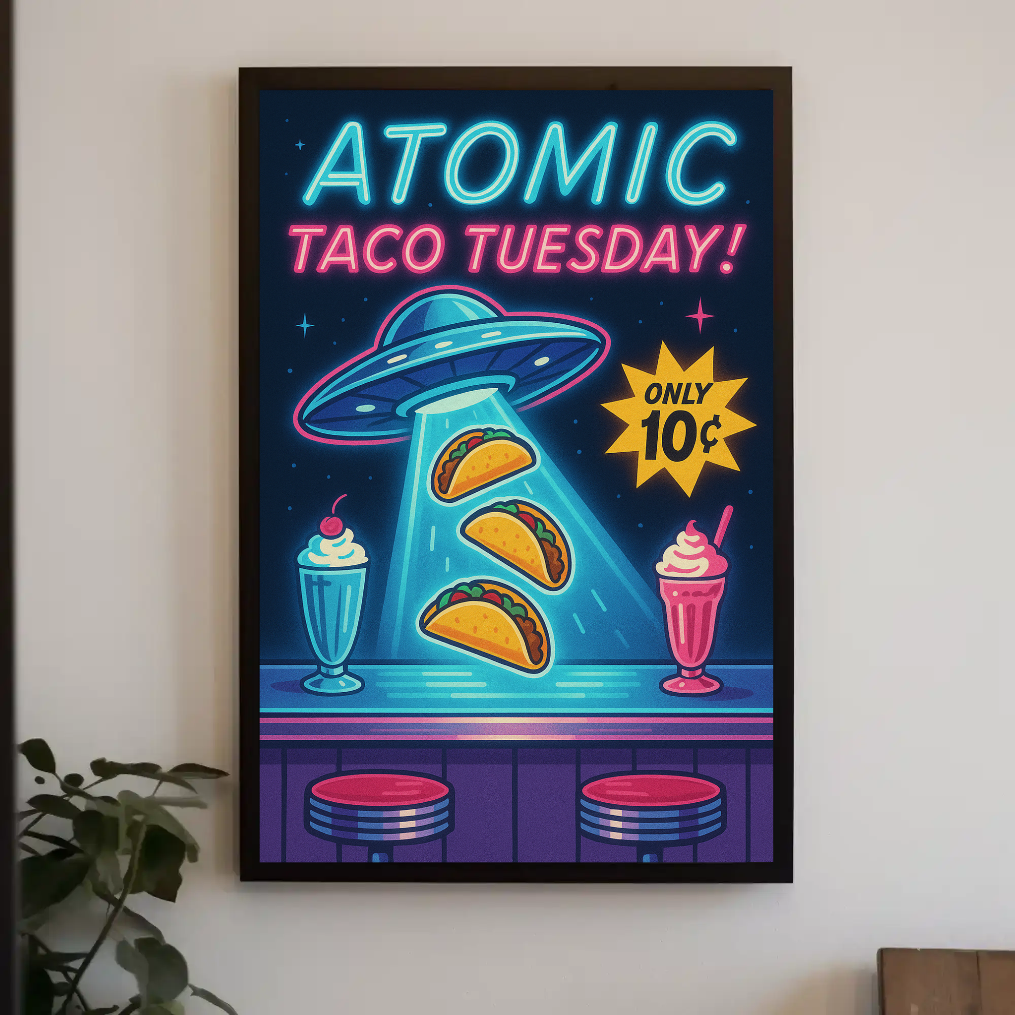 ATOMIC UFO Tacos Retro Pop Culture Poster PosterGoat