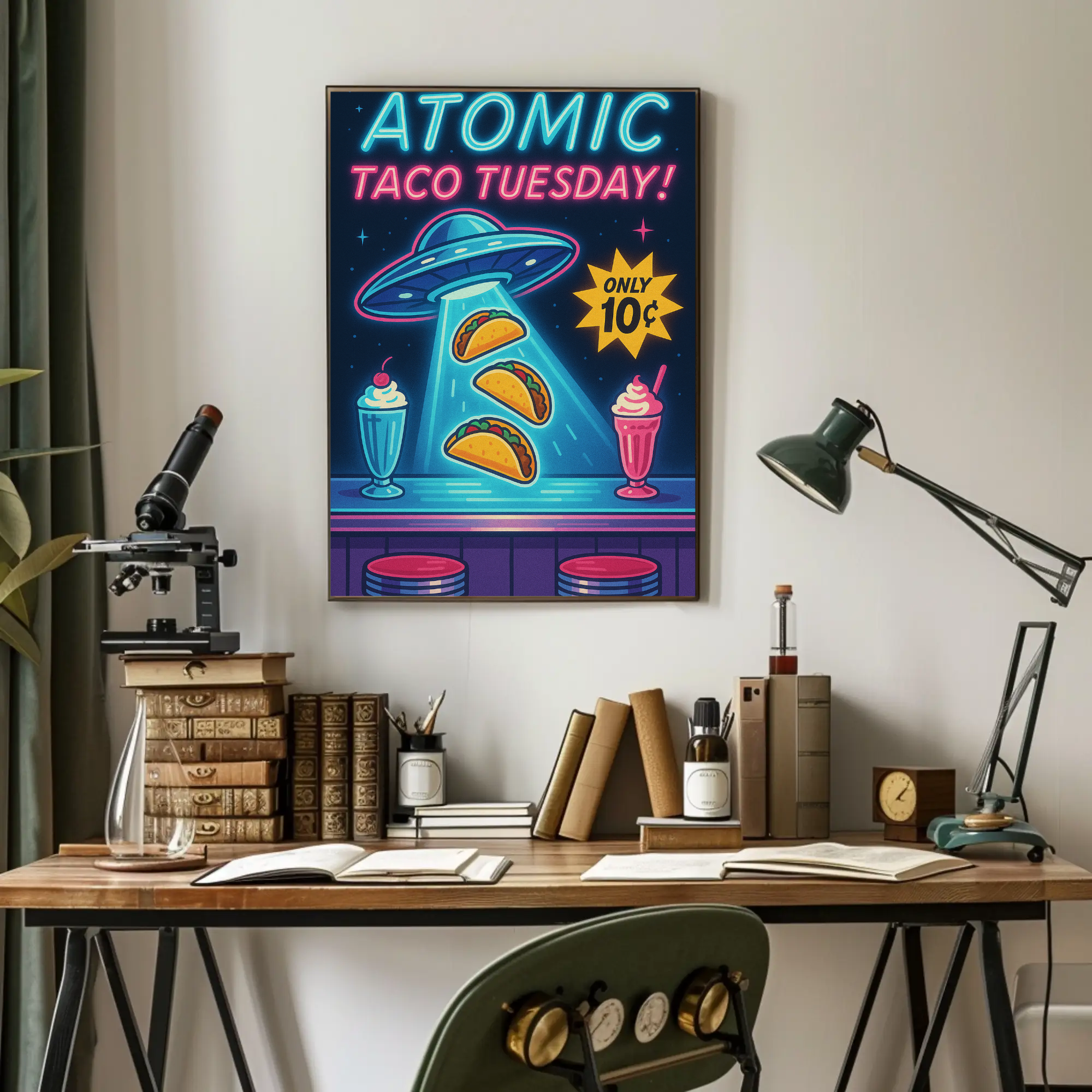 ATOMIC UFO Tacos Retro Pop Culture Poster PosterGoat